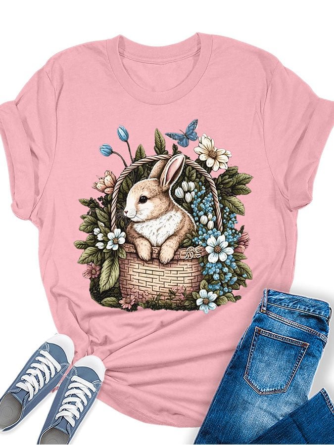 Casual Easter Bunny Print T-Shirt socialshop