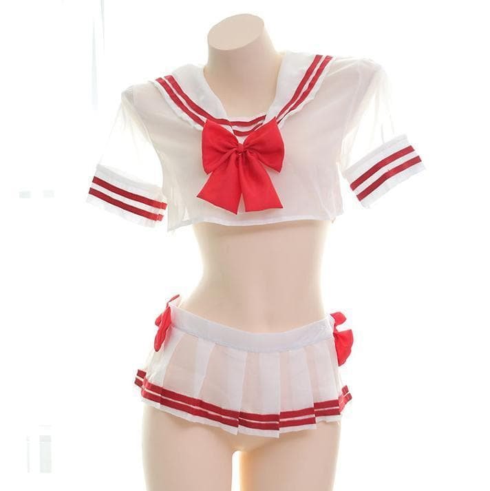White Red Cute School Uniform Mini Skirt Lingerie SP14496