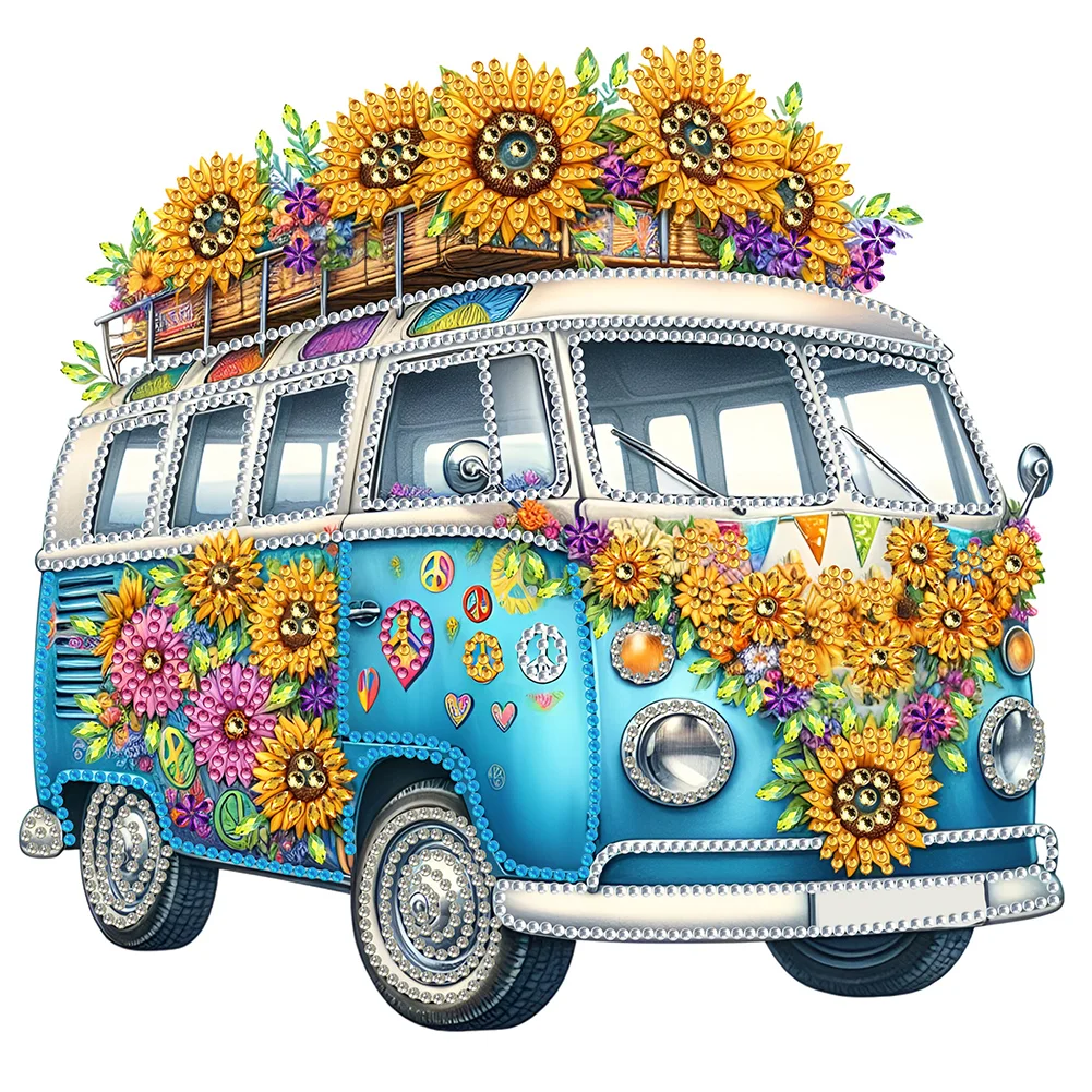 Partial Special-shaped Crystal Rhinestone Diamond Painting - Flower Bus(Canvas|30*30cm)