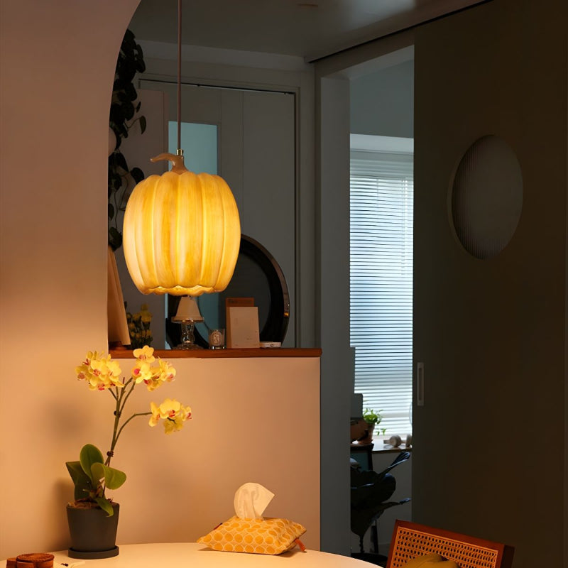 Yellow Pumpkin Pendant Lights with Resin Shade Modern Cylinder