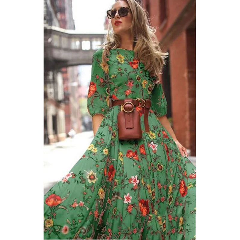 Womens Bohemian Classic Floral Patterns Vacation Dress