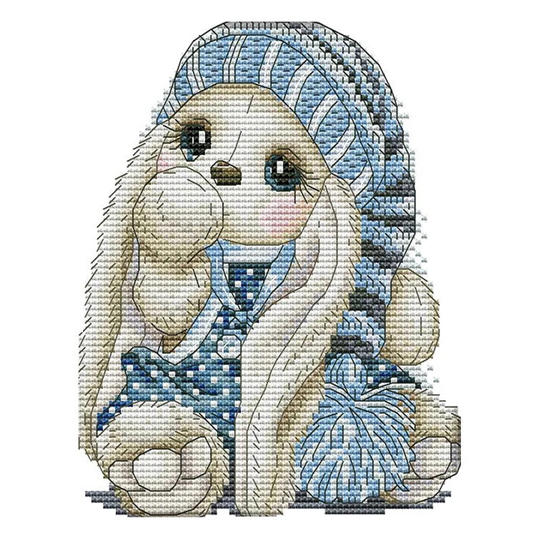Joy Sunday Blue Hat Rabbit 14CT Stamped Cross Stitch 20*17CM