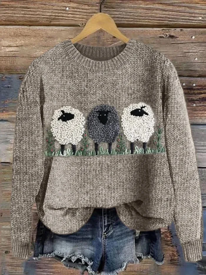 Women's Fluffy Sheep Print Casual Sweatshirt