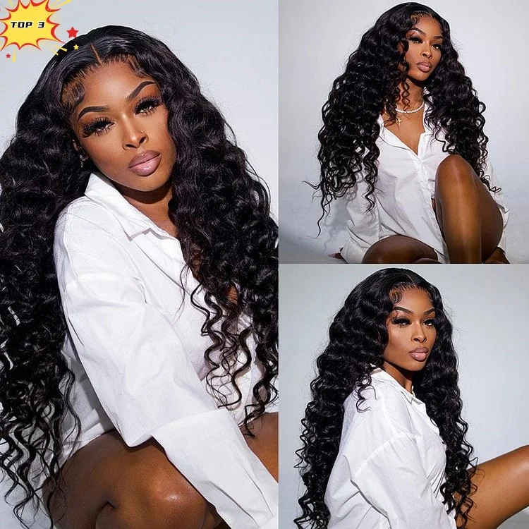 13x4 HD Clear Glue Free Curly Deep Wavy Lace Front Wig Human Hair, Pre-Plucked 180% Density