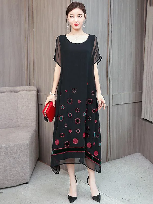 Retro Casual Light Embroidered Long Dress