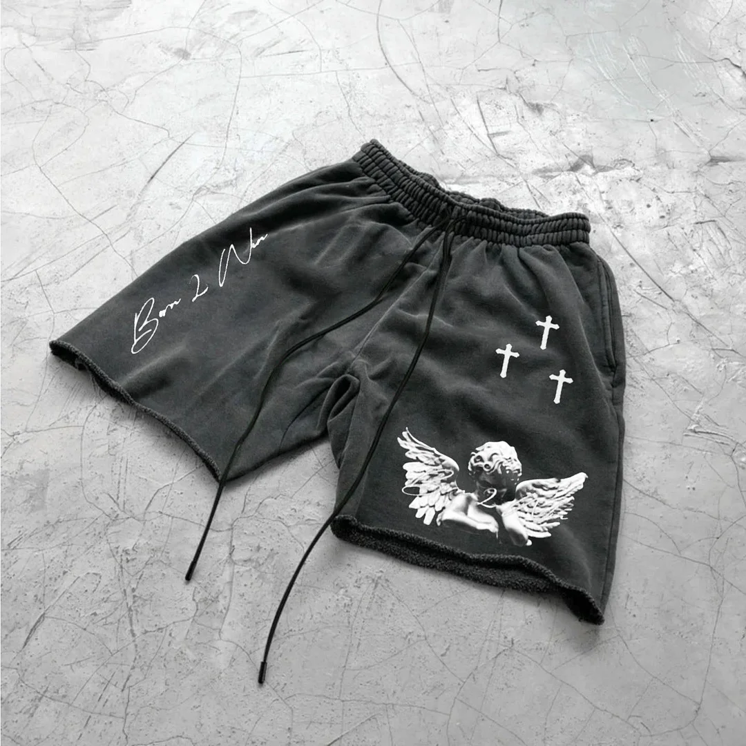 Men's Angel Print Shorts、、URBENIE