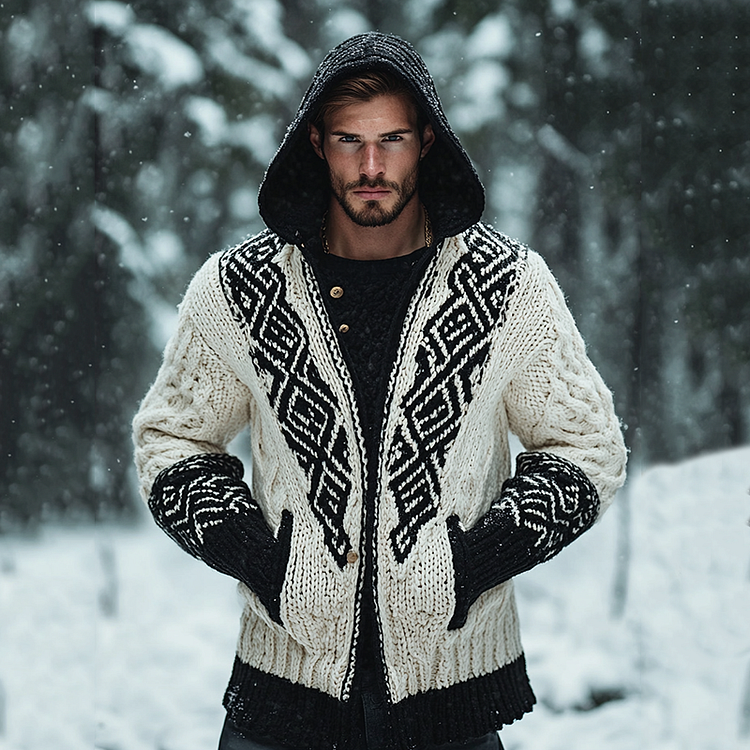 Men's Viking Art Celtic Chunky Hooded Cardigan