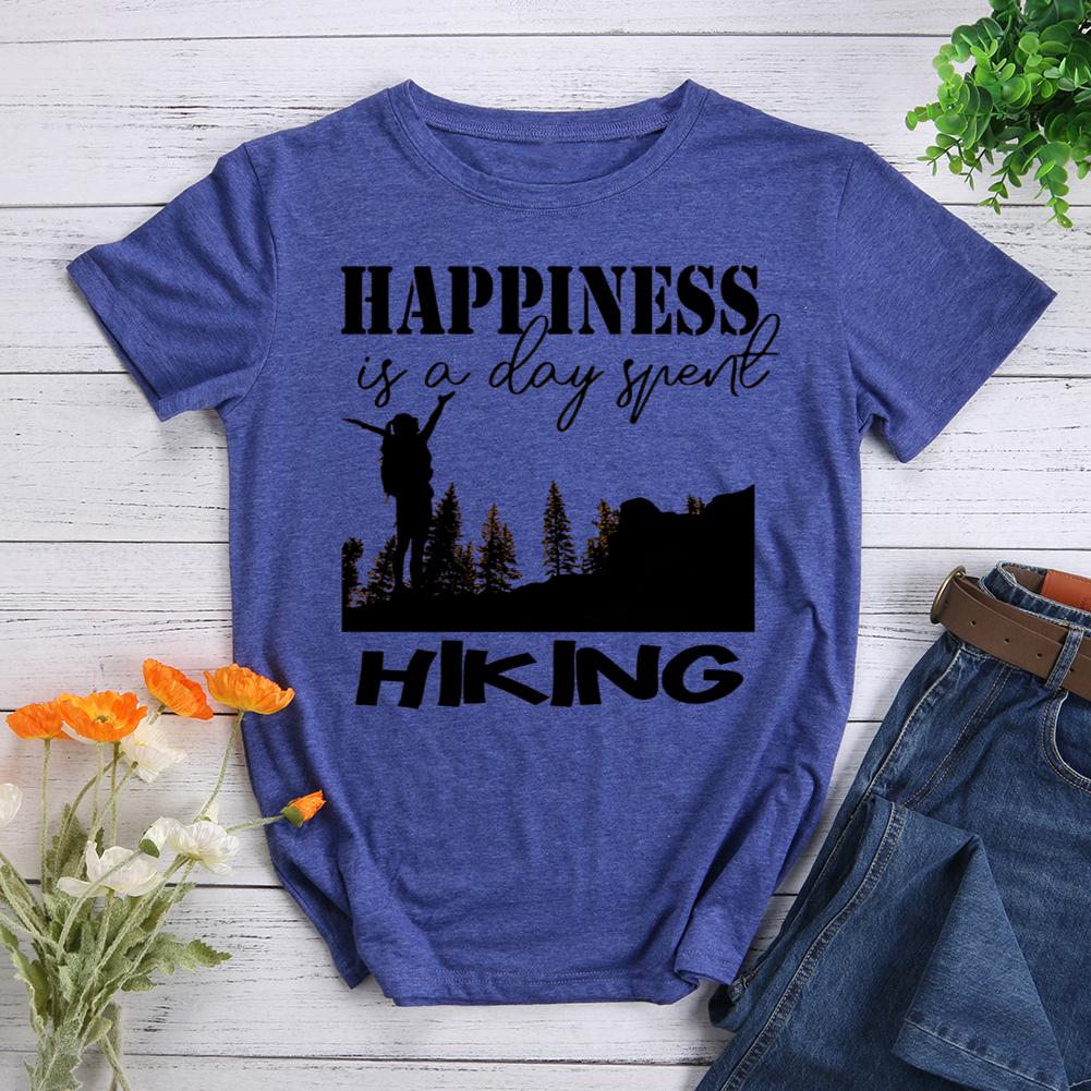 happiness is a day spent hiking Round Neck T-shirt-0022764-Guru-buzz