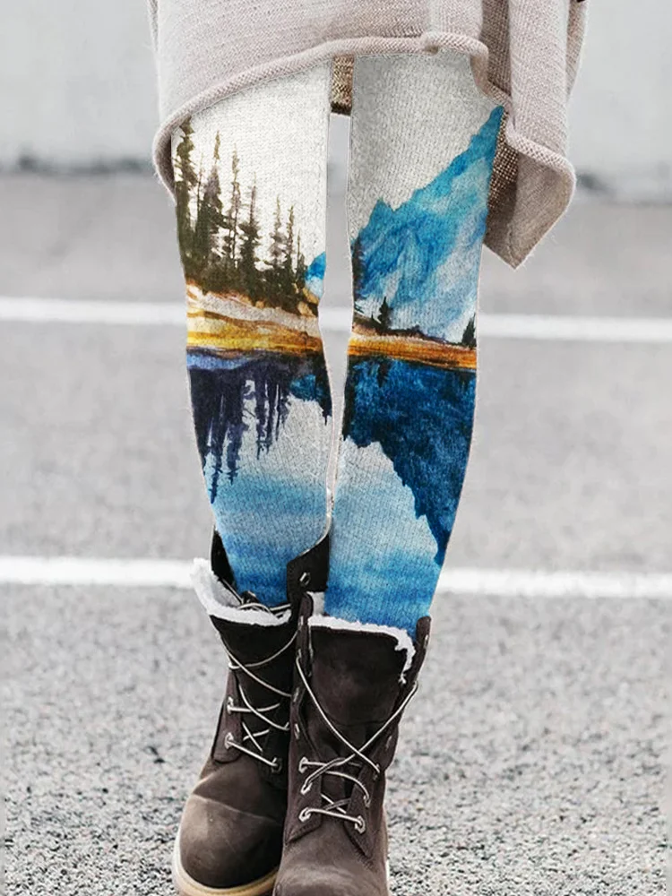 Vefave Landscape Reflection Watercolor Art Leggings