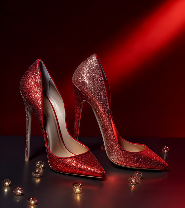 Red Glitter Sparkling Heels Pointed Toe Evening Pumps for Women |FSJ Shoes