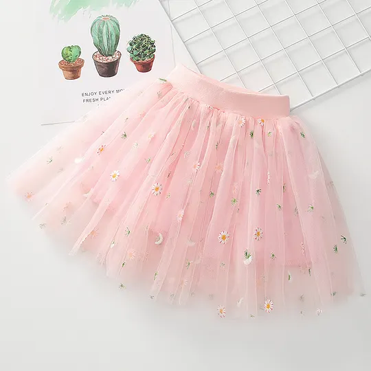 【18M-7Y】Girls' Daisy Embroidered Tulle Skirt