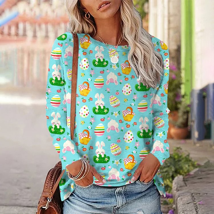 Comstylish Casual Easter Cake Bunny Print T-Shirt