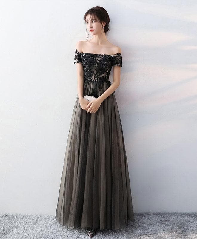 Black Lace Tulle Long Prom Dress, Black Evening Dress