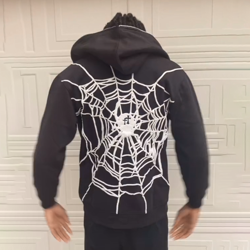 Sopula Faith Cross Spider Puff Print Long Sleeve Fleecelined Zipups