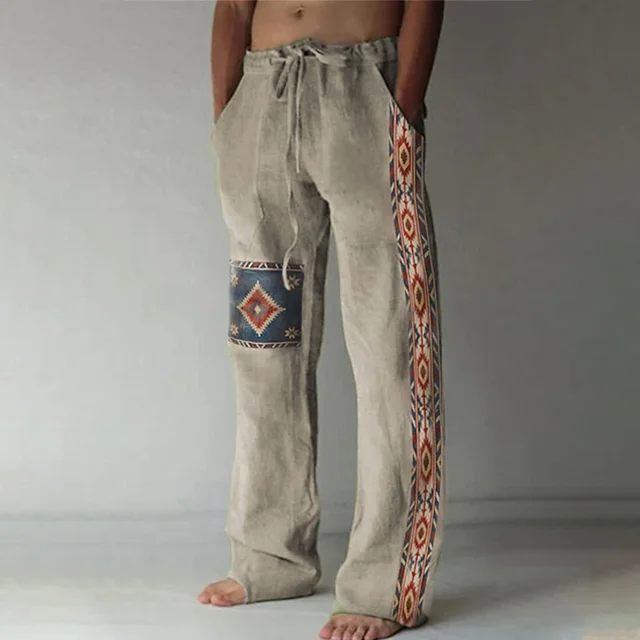 Men's Pants Summer Pants Beach Pants Drawstring Elastic Casual Daily Vacation Ethnic Pants