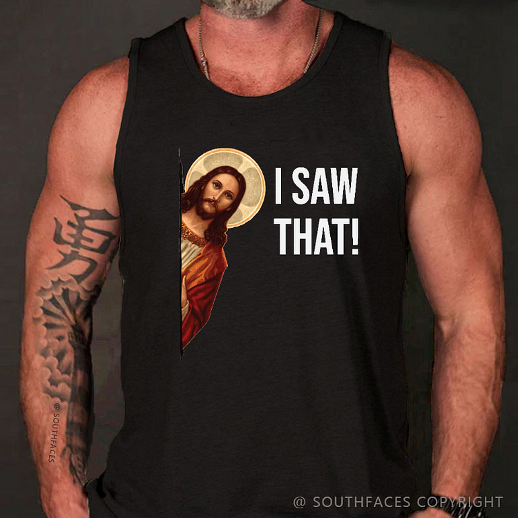 I Saw That Funny Jesus Print Men's Tank Top