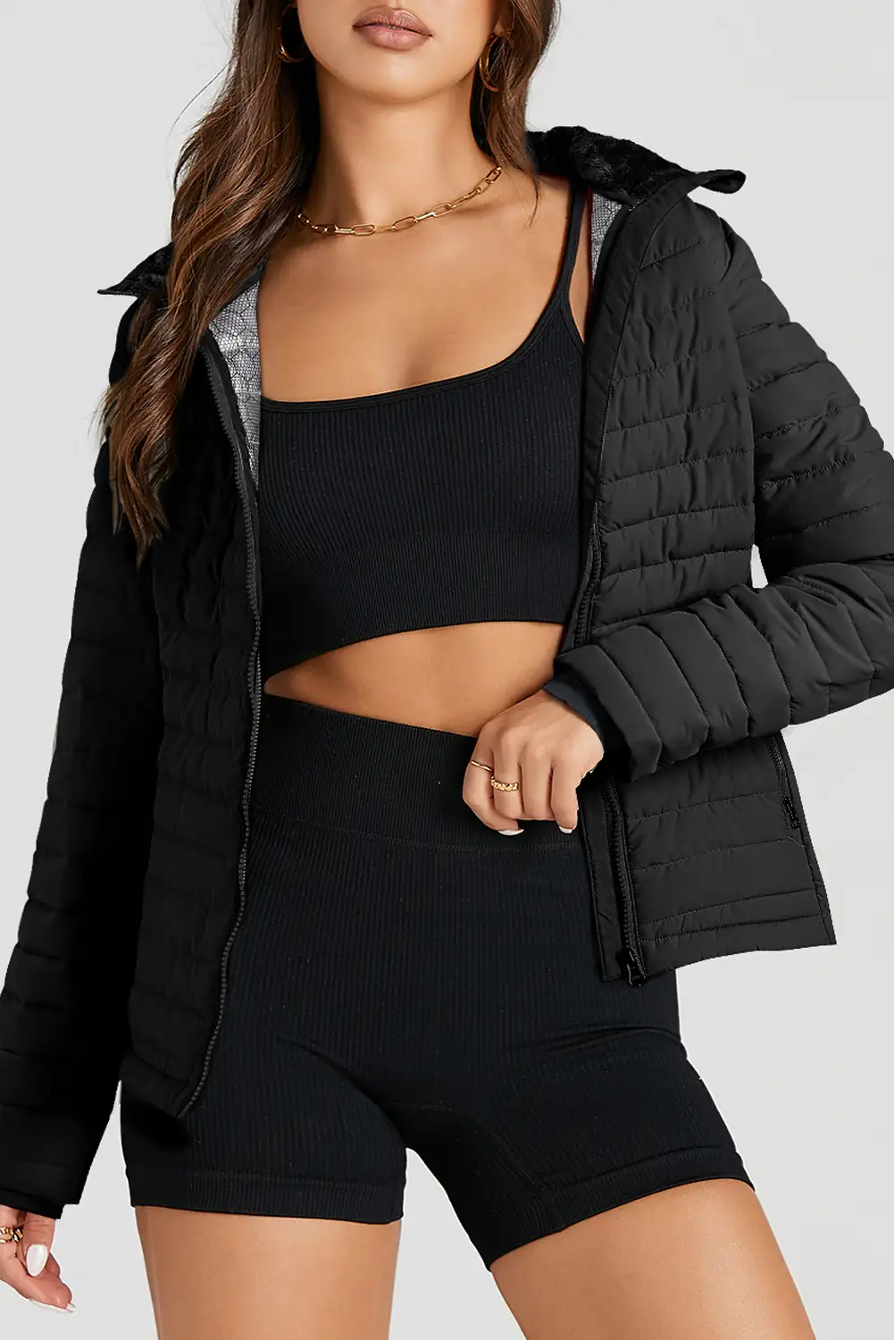 Aemi + Co Quilted Zip Up Puffer Jacket