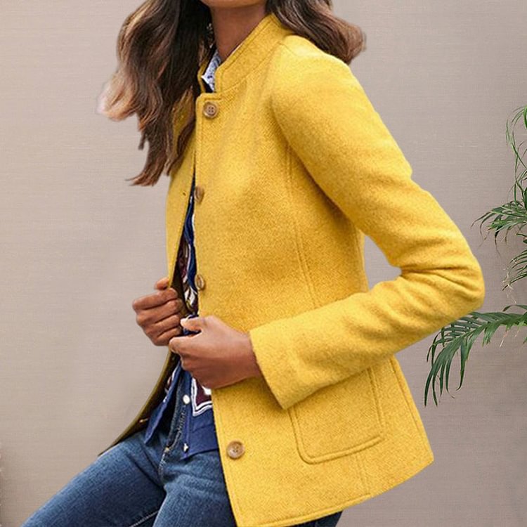 Stand Collar Solid Wool Coat