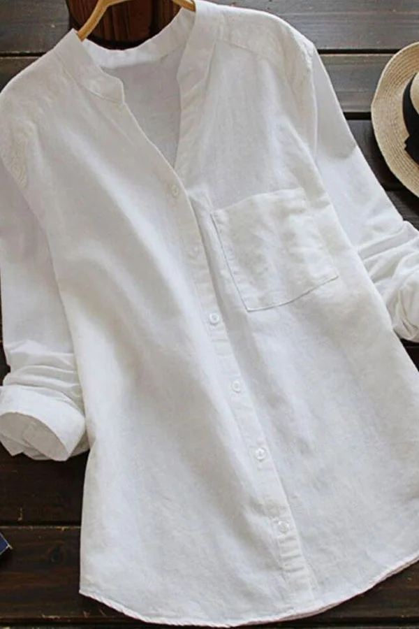 Women's Blouse Cotton Linen Lapel Collar Shirts