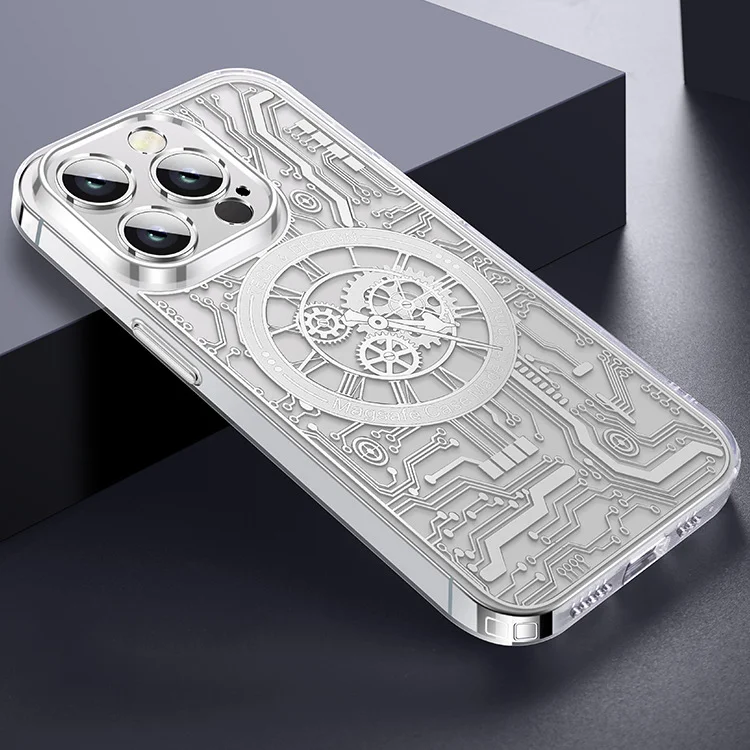 Magsafe Magnetic Transparent Relief Hot Stamping Cyberpunk Mechanical Phone Case For IPhone 14/14 Pro/14 Pro Max/14 Plus/13/13 Pro/13 Pro Max