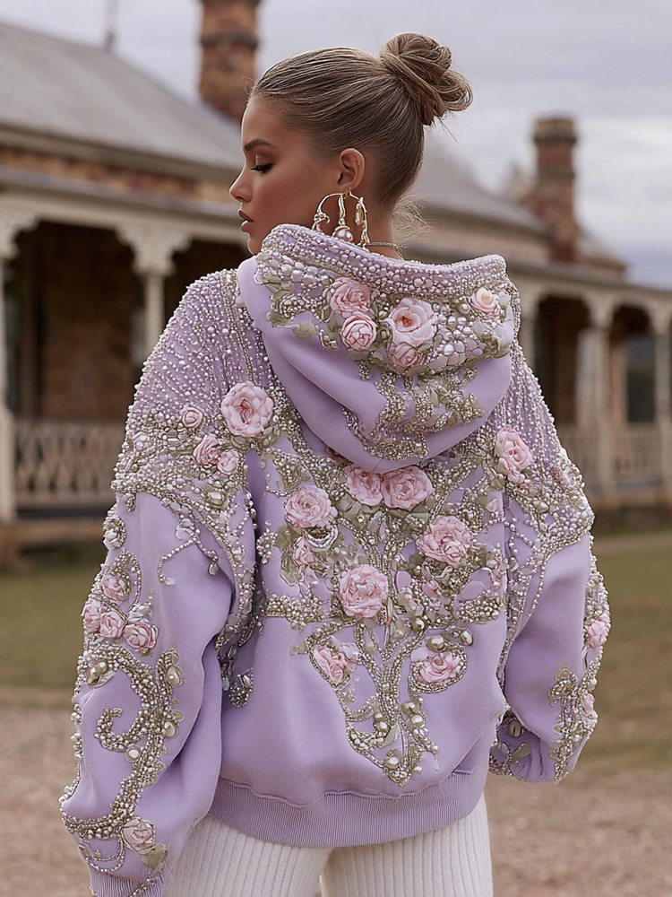 Vintage Rose Zipper Hoodie