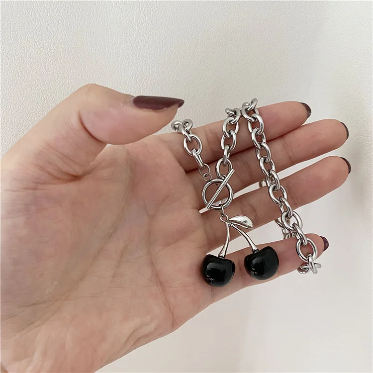 Silver Color Cutout Cherry Necklace