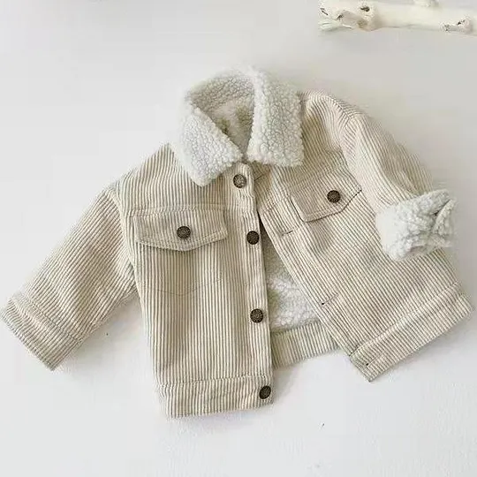 【12M-5Y】Unisex Solid Corduroy Fleece-Lined Sherpa Jacket