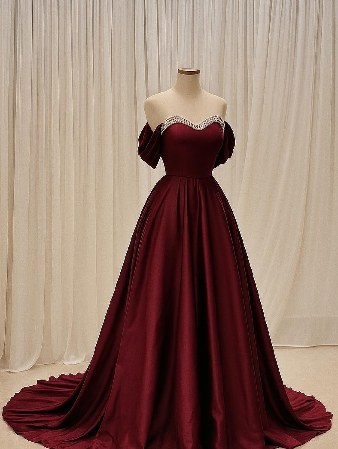 blue dress for baby girl Gorgeous A-Line V Neck Burgundy Satin Long Prom/Formal Dress US0 / As Picture main image 1