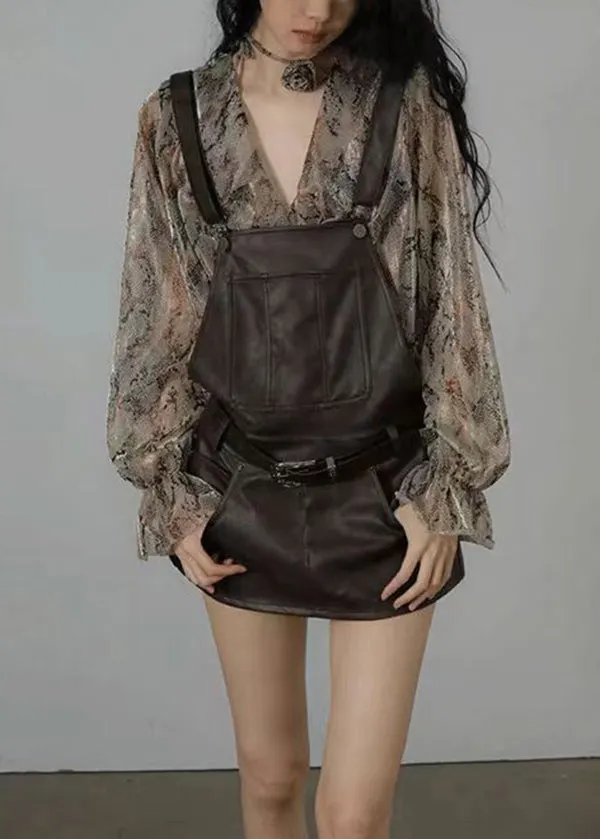100% Wool Knit Top And PU Leather Skirt Two-Piece Set With Belt