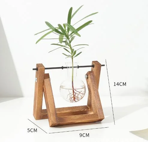 Creative wooden frame hydroponic plant glass vase home decoration ornaments