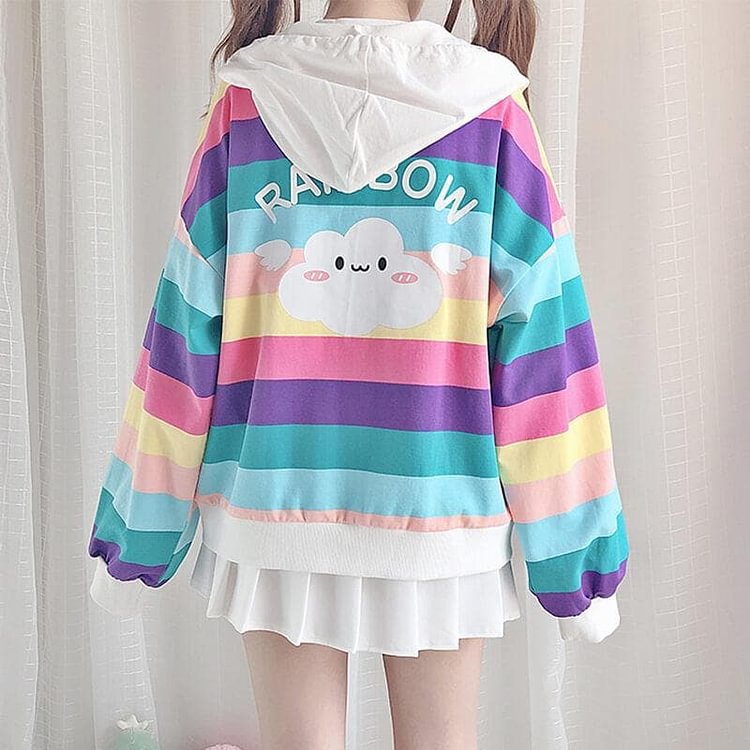 Rainbow Striped Zip Hoodie Jacket SP14530