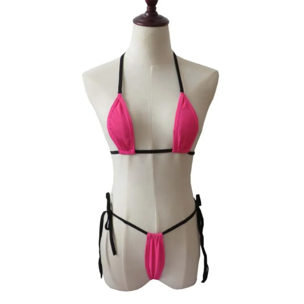 Uaang Bikini Mujer Sexy Solid Color Sling Lace Tiny Girl Beach Sun Bath