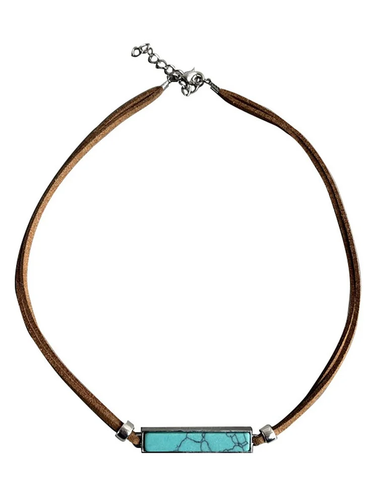 Western Cowboy Vintage Geometric Turquoise Pendant Necklace