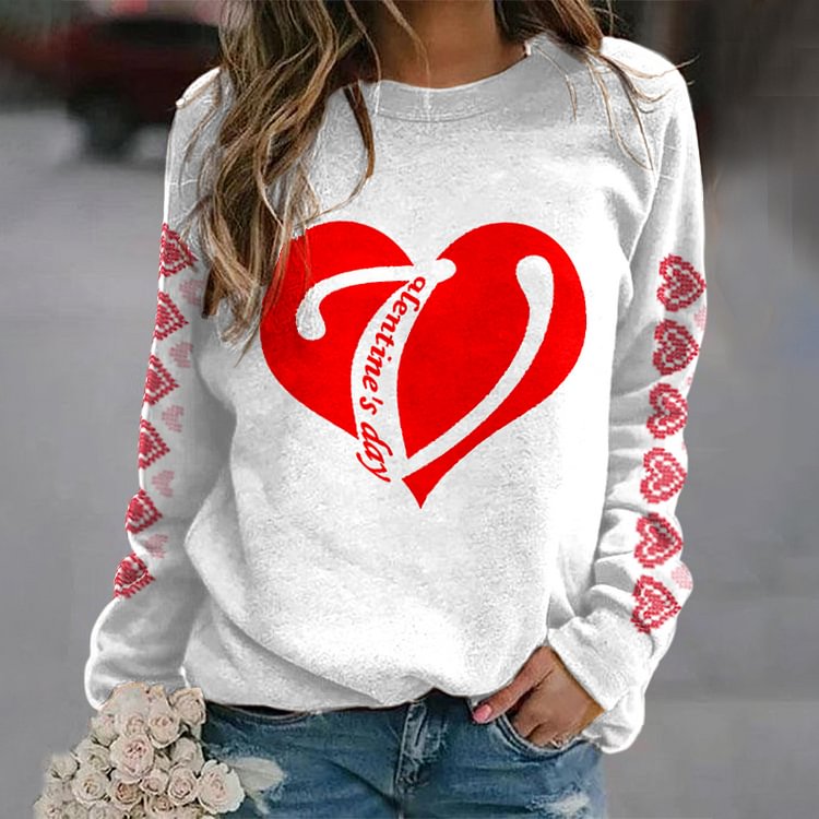 Comstylish Valentine's Day Heart Print Sweatshirt