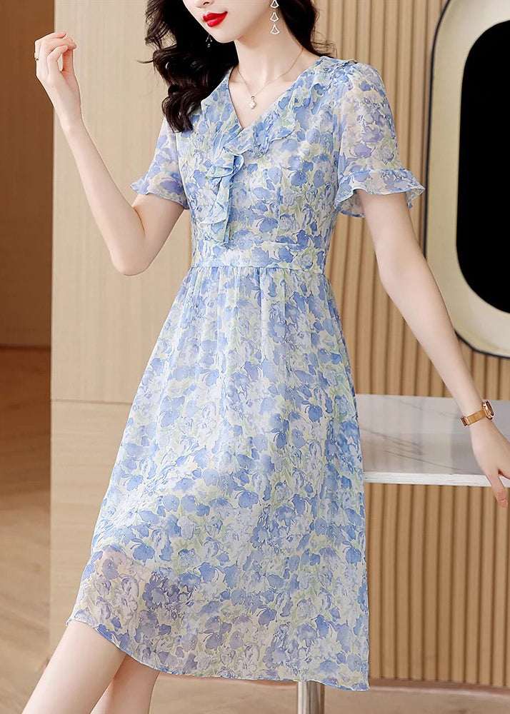 V-neck Chiffon Dresses with Half Sleeves Sky Blue