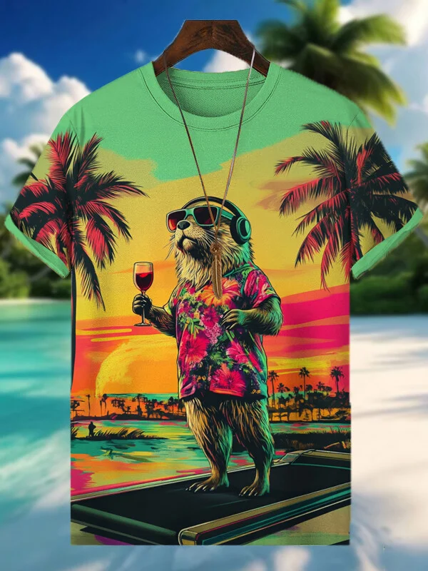 Men's Otter On Vacation On A Treadmill Print Casual T-Shirt