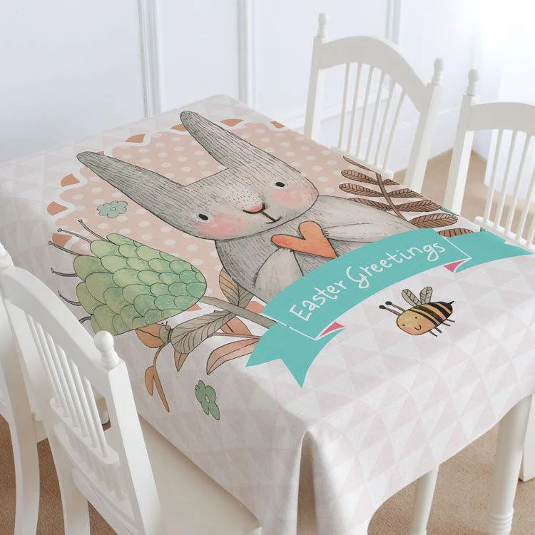 Easter Greeting Rabbit Casual Printed Tablecloth