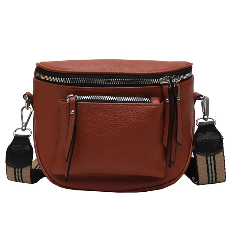 Fashion Saddle Crossbody Bag Women Soft Leather Chest Phone Pouch (Brown)