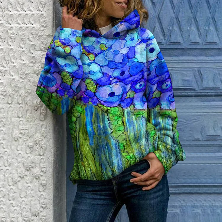 Vefave Watercolor Smudge Floral Hoodie