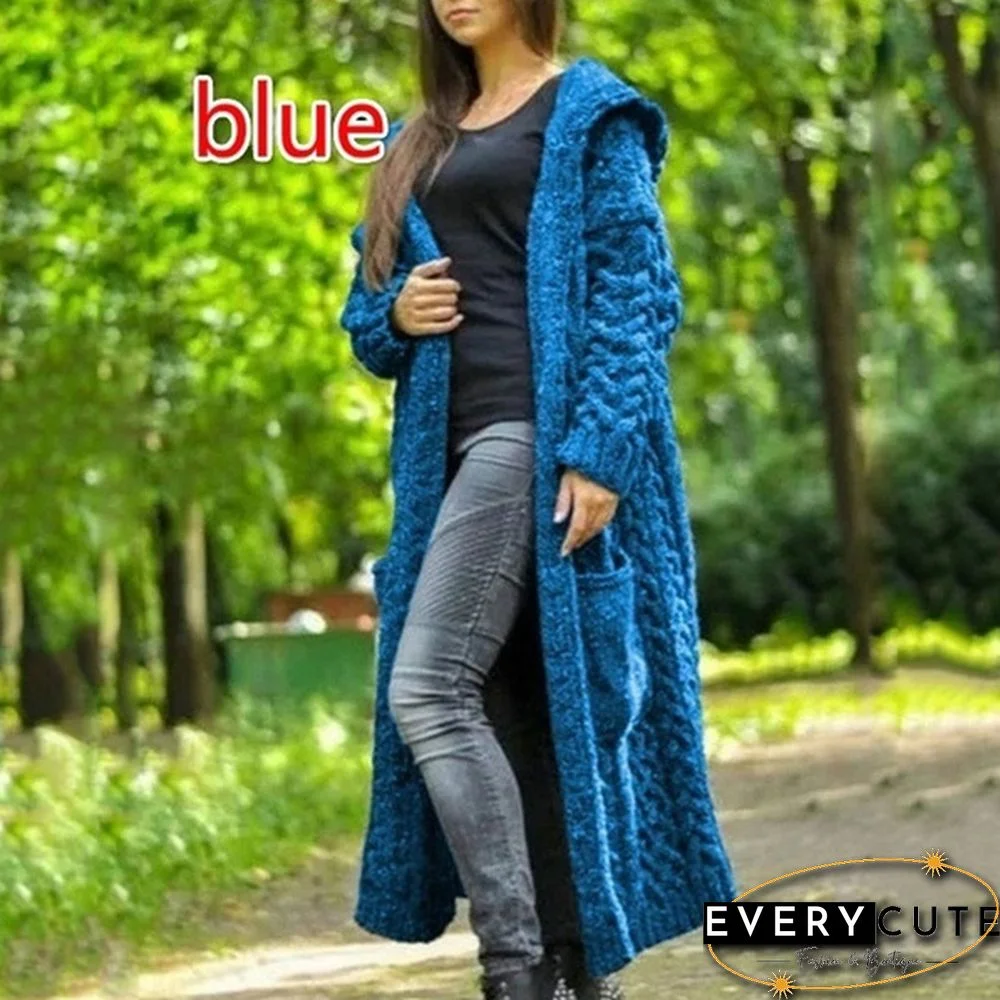 HOT Autumn/Winter Fashion Womens Coat Knit Hooded Sweater Loose Mid-length Casual Streetwear Knitted Cardigan Jackets for Women Outwear vestidos mujer Plus Size casacos de inverno feminino