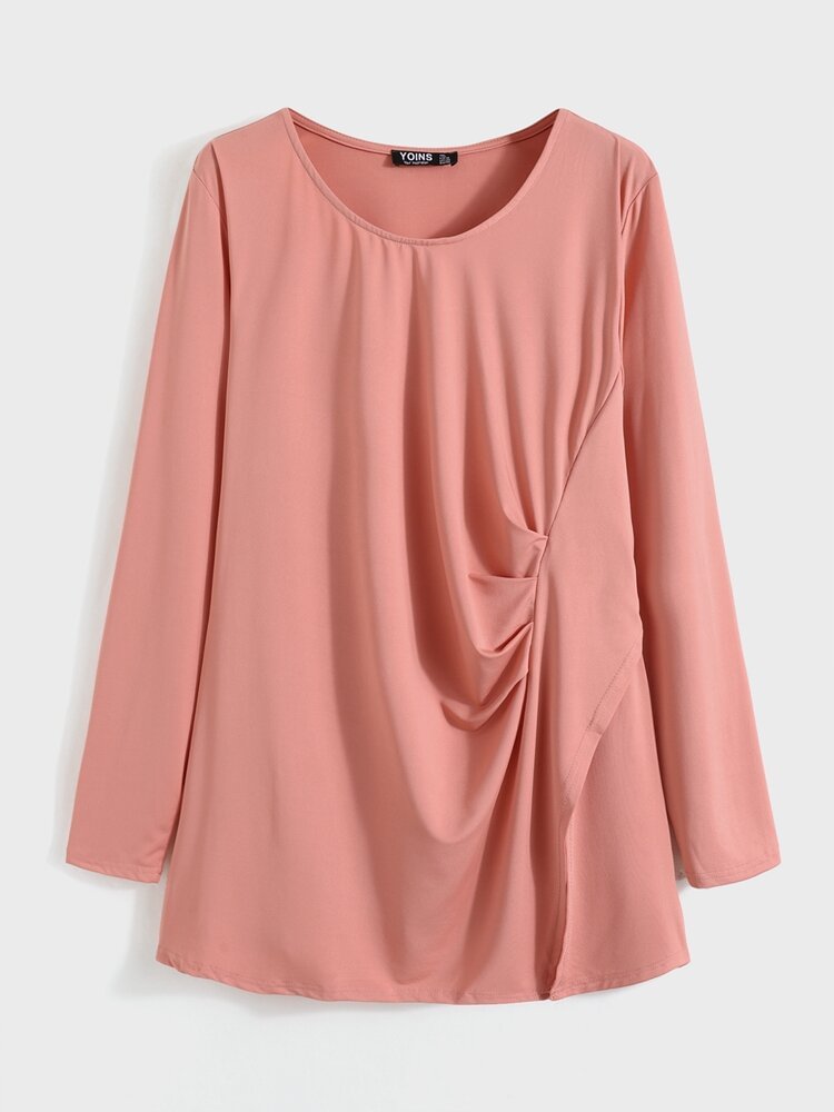 Women Solid Color Casual O neck Long Sleeve Blouse P1782278