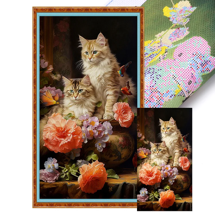 Cat And Flower 11CT Stamped Cross Stitch 35*65CM