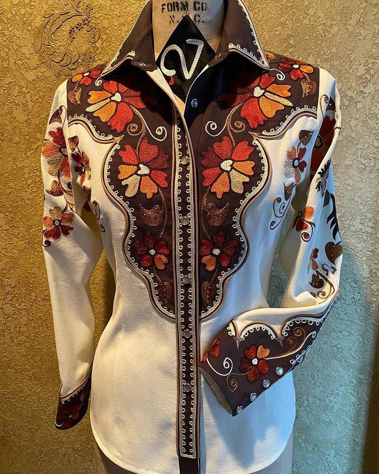 Autumn Vintage Embroidered Printed Shirt