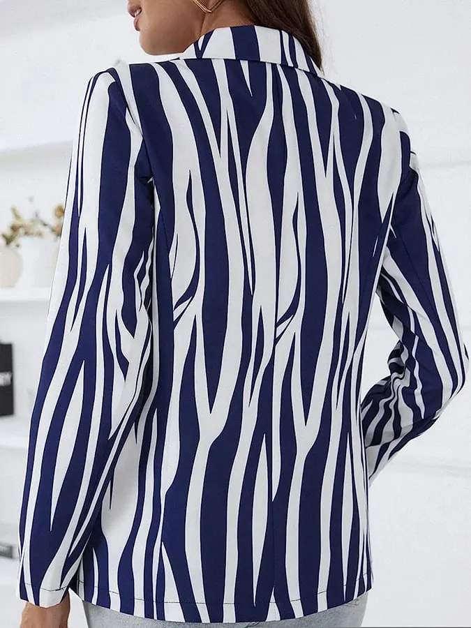 Casual Zebra Patterned Double Breasted Lapel Commuting Blazer