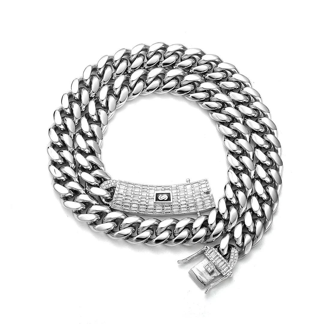 Miami Cuban Chain Necklace for Men, 8.5-30 Length, Sliver Plated/Titanium Stainless Steel/Sliver Men Chunky Curb Link Hip Hop Necklace Chains