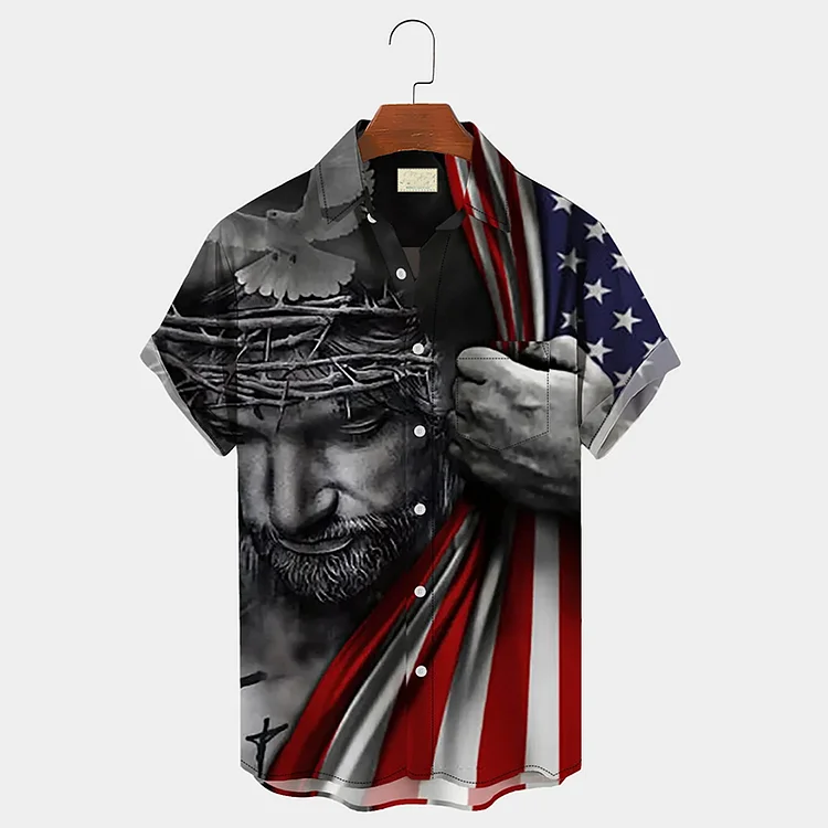 BrosWear Men'S Royaura Jesus American Flag Casual Plus Size Shirt