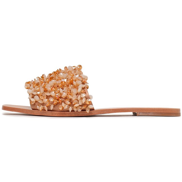 Tan Women's Slide Sandals |FSJ Shoes