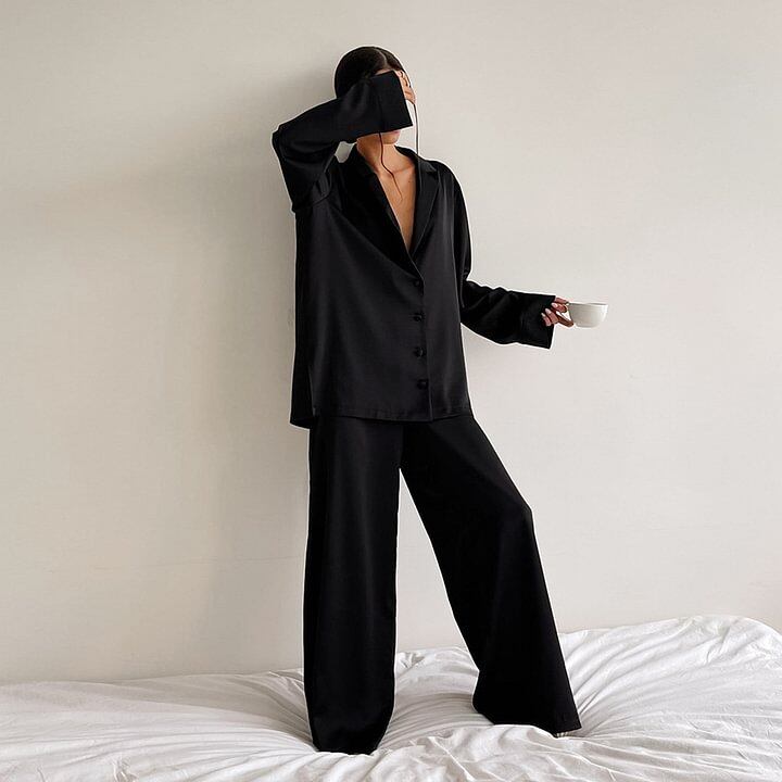 Silk Pajamas Women 22 Momme Mulberry Silk Oversized Long Sleeve Sleepwear REAL SILK LIFE