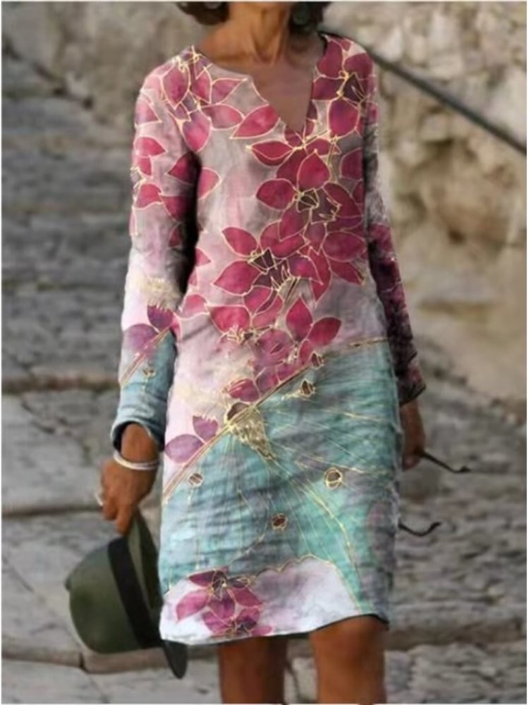 Floral Print Notch Neck Midi Dress