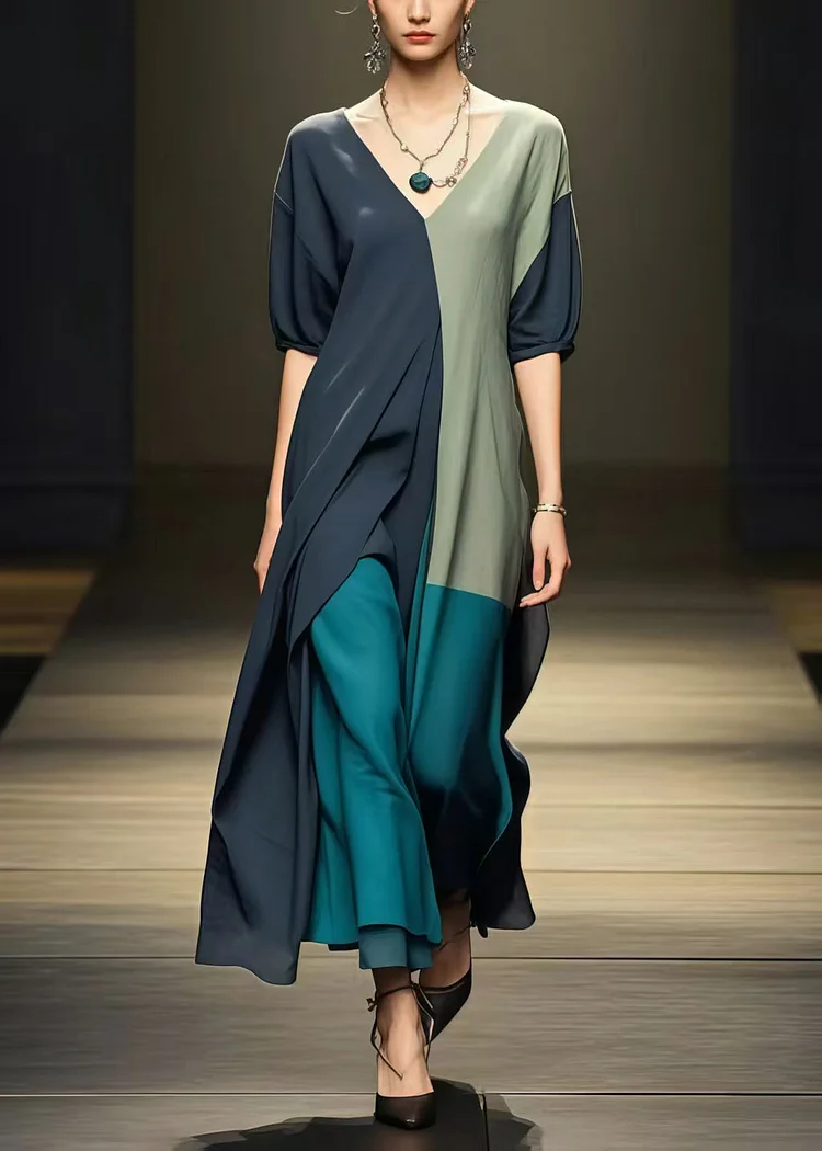 Black Patchwork Cotton Dress Asymmetrical Design Summer